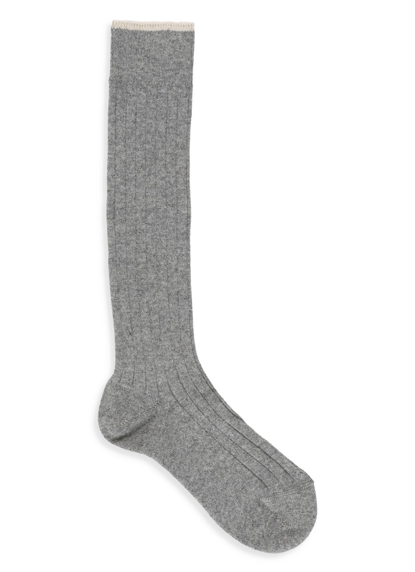 Brunello Cucinelli Ribbed Grey Cashmere Socks In Grey