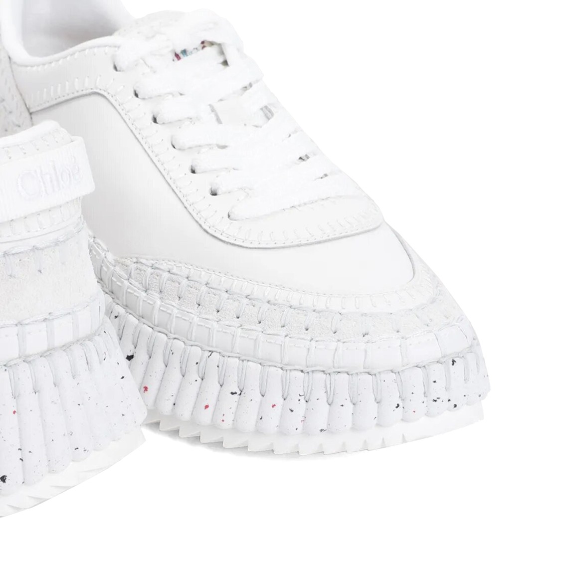 Chloé Nama Embroidered Suede And Recycled Mesh Sneakers In White