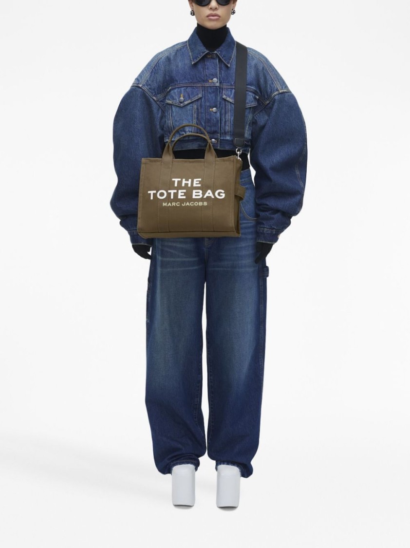Marc Jacobs Slate Green Canvas Tote Bag With Logo Print In Grey