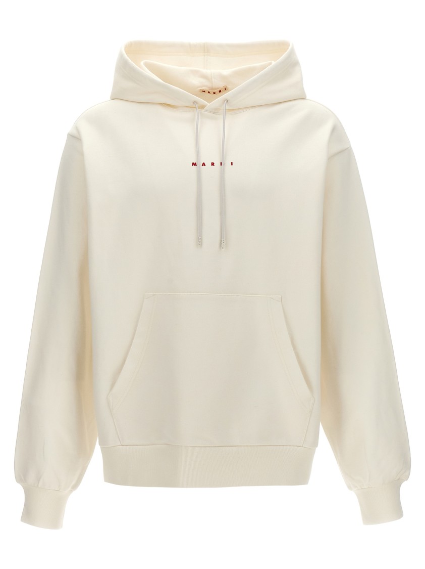 Marni Relaxed-fit Cotton Hoodie With Logo Print In Neutral