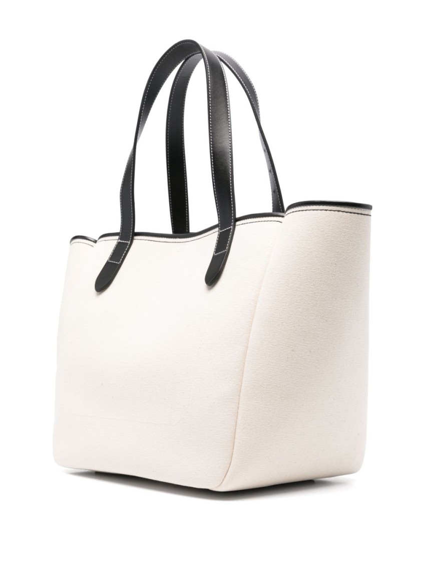 Shop Jw Anderson J. W. Anderson Beige Tote Bag With Tie-fastening Straps And Signature Logo