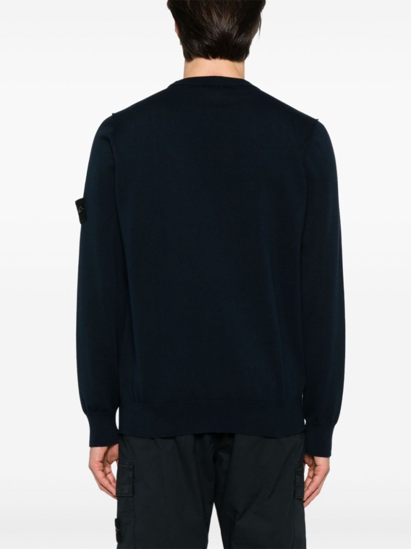 Stone Island Ribbed Detail Crew Neck Sweatshirt With Iconic Badge In Black