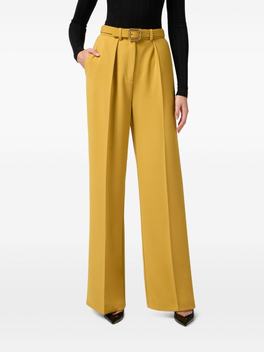 Elisabetta Franchi Curry Yellow High-waisted Trousers With Coordinated Belt