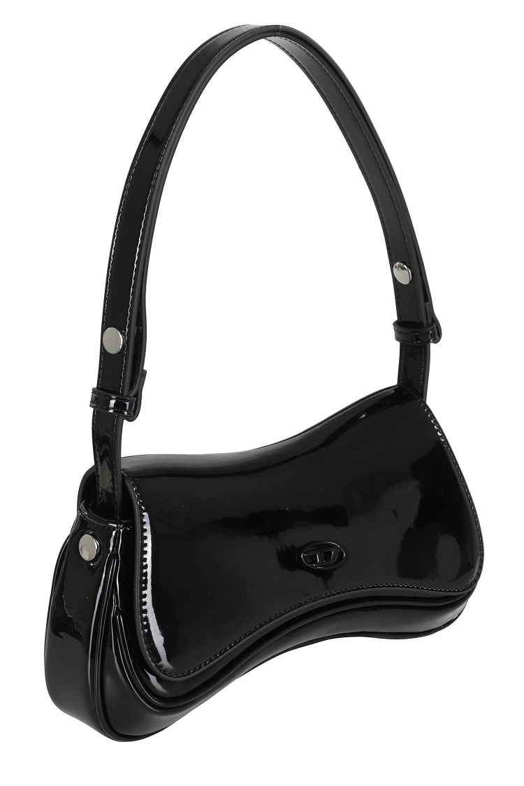 Diesel Curved Black Play Clutch With Glossy Finish And Magnetic Closure In Black