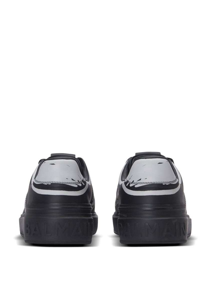 Balmain Calfskin B-court Printed Sneakers In Black