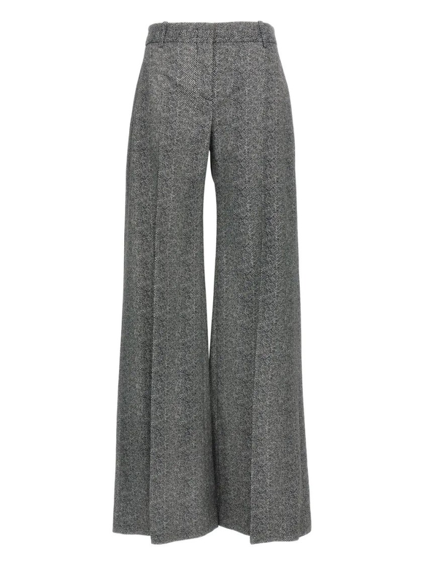 Ermanno Scervino Wide-leg High Waist Trousers With Herringbone Pattern In Black