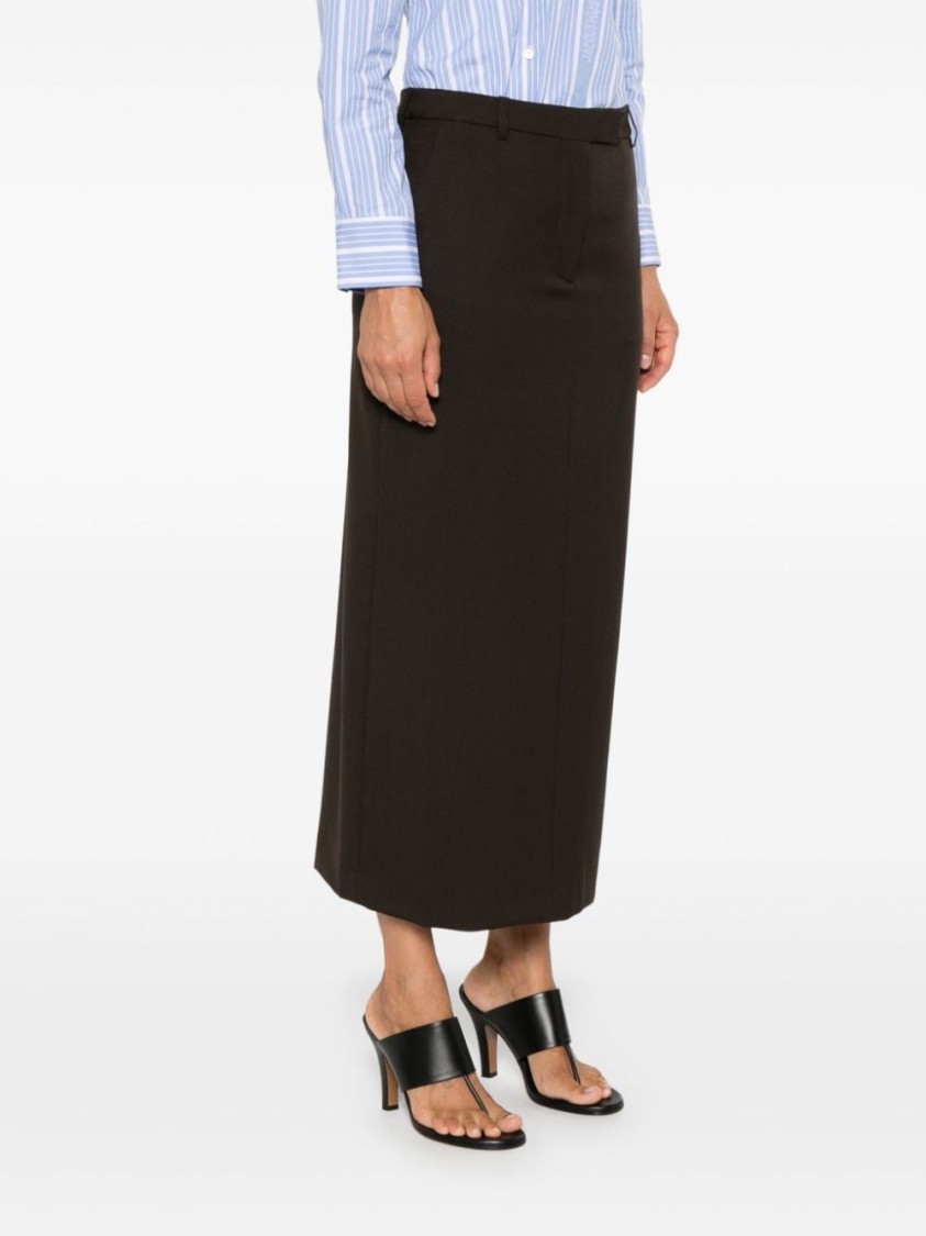 Shop Officine Generale Coffee Brown Wool Skirt