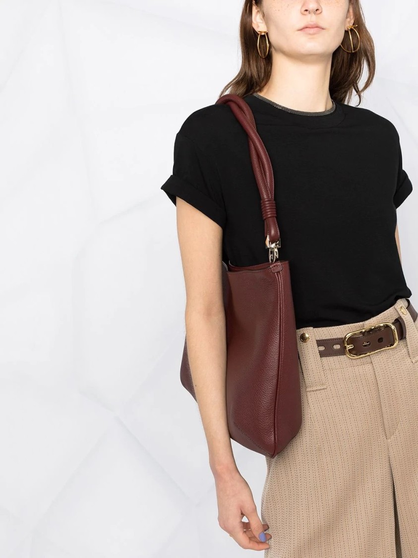 Brunello Cucinelli Short-sleeved T-shirt With Rolled Sleeves And Keyhole Detail In Black