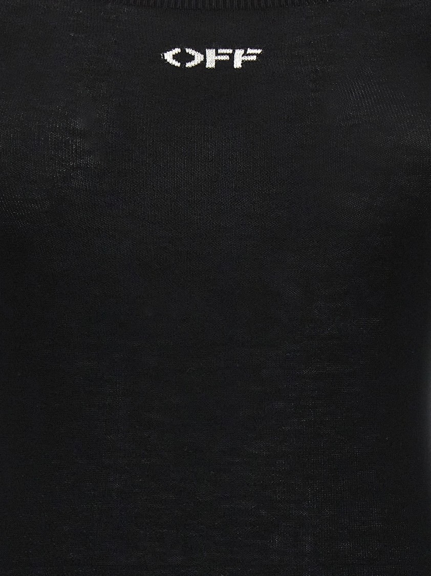 Off-white Viscose Knit Midi Dress With Logo Intarsia In Black