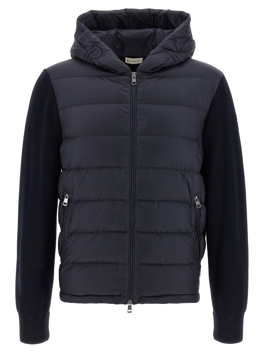 Moncler Navy Blue Padded Wool Zip-up Hoodie In Blue