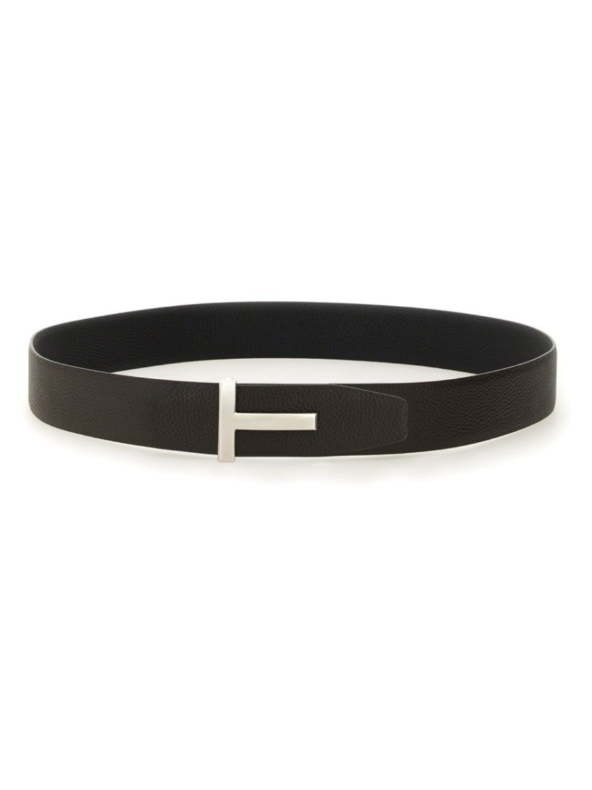 Tom Ford Reversible Calf Leather Belt With Buckle In Black