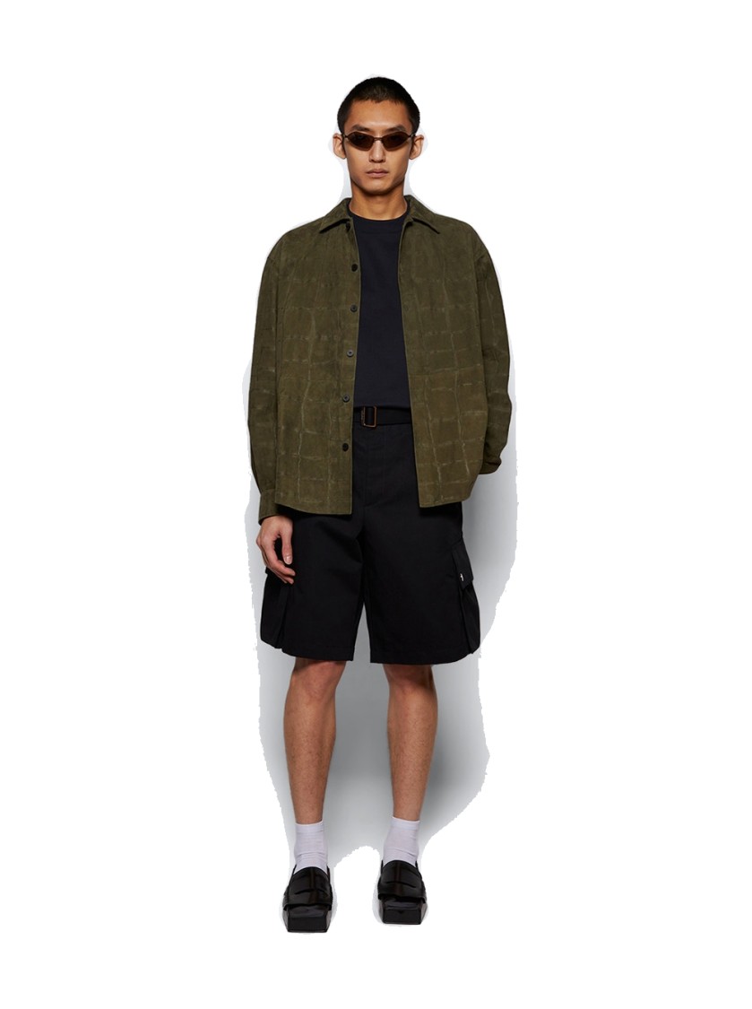 Jacquemus La Chemise Croc Embossed Goatskin Suede Button-up Shirt In Green
