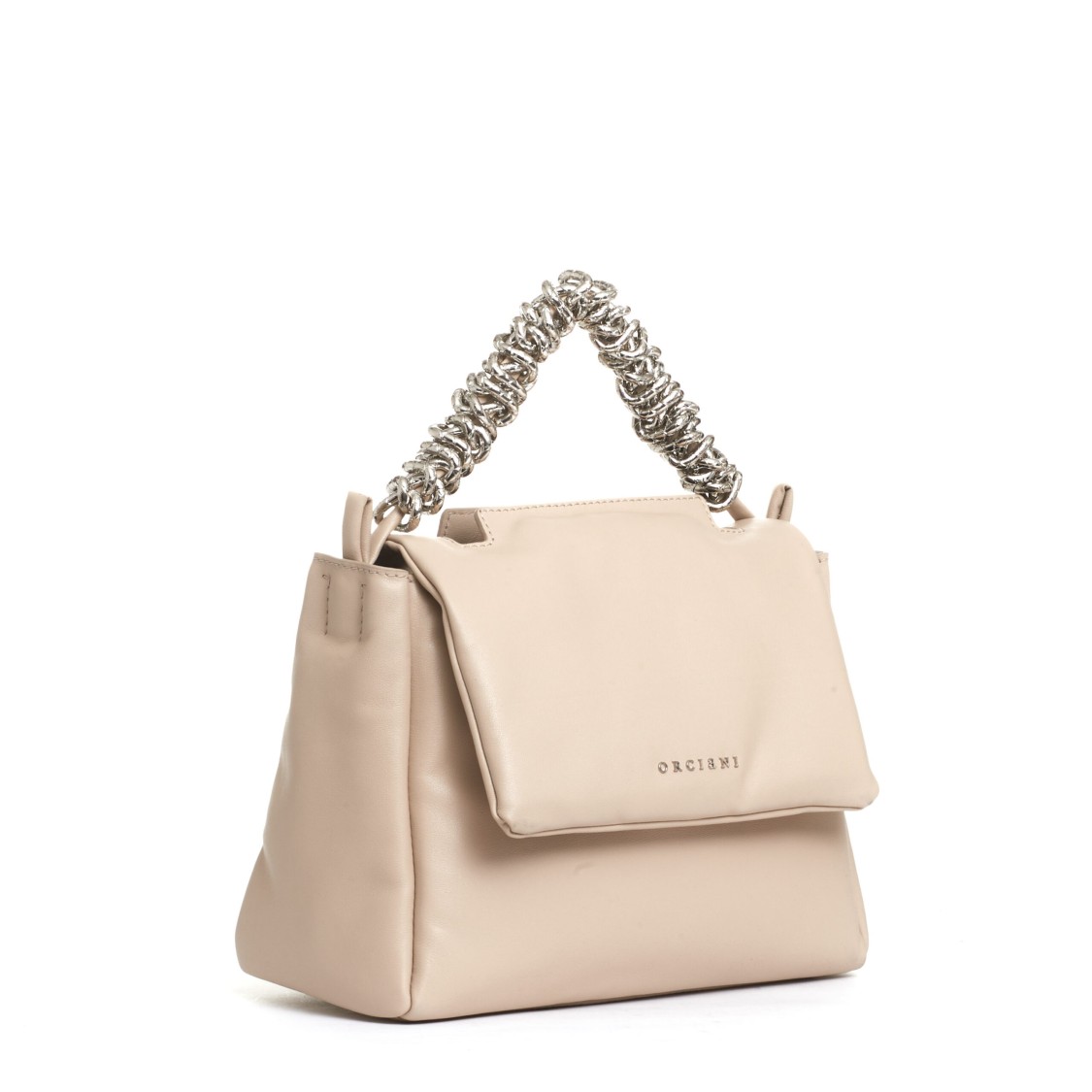 Orciani Padded Leather Shoulder Bag With Chain Handle In Neutrals