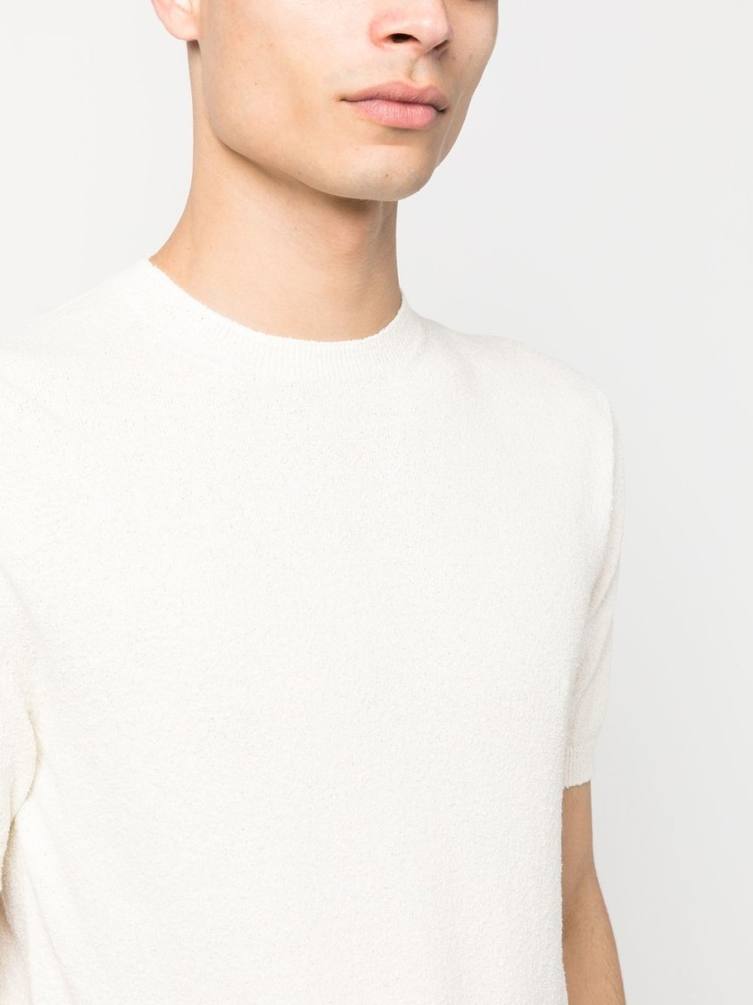 Drumohr Textured Short-sleeve Top With Classic Crew Neckline In White