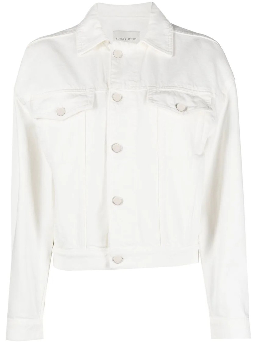 Shop Loulou Studio Long-sleeved Denim Jacket In White