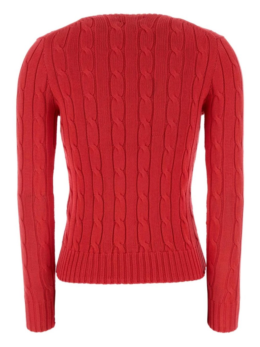 Shop Polo Ralph Lauren Long-sleeved Crew-neck Sweater With Textured Cable Knit In Red