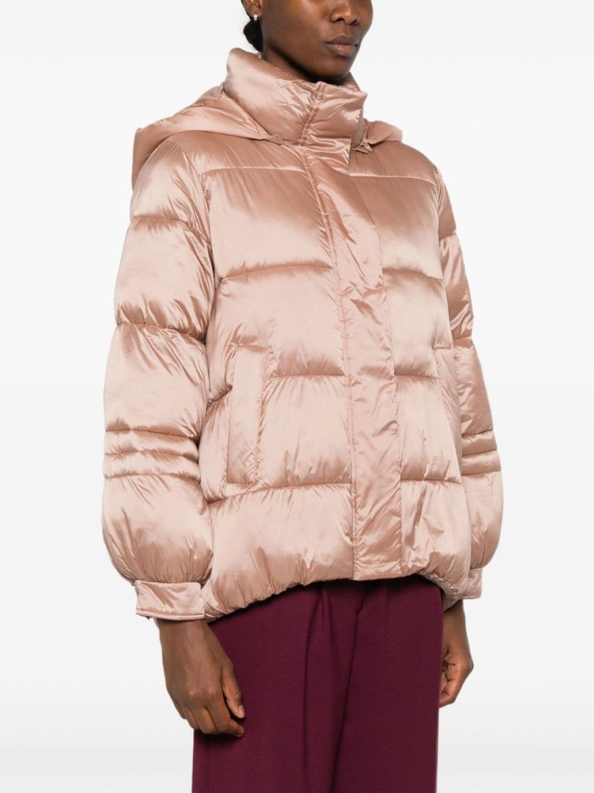 Twinset Striped Jacquard Puffer Jacket In Brown