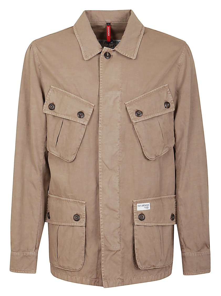 Fay Lightweight Cotton Jacket With Button-up Closure In Brown