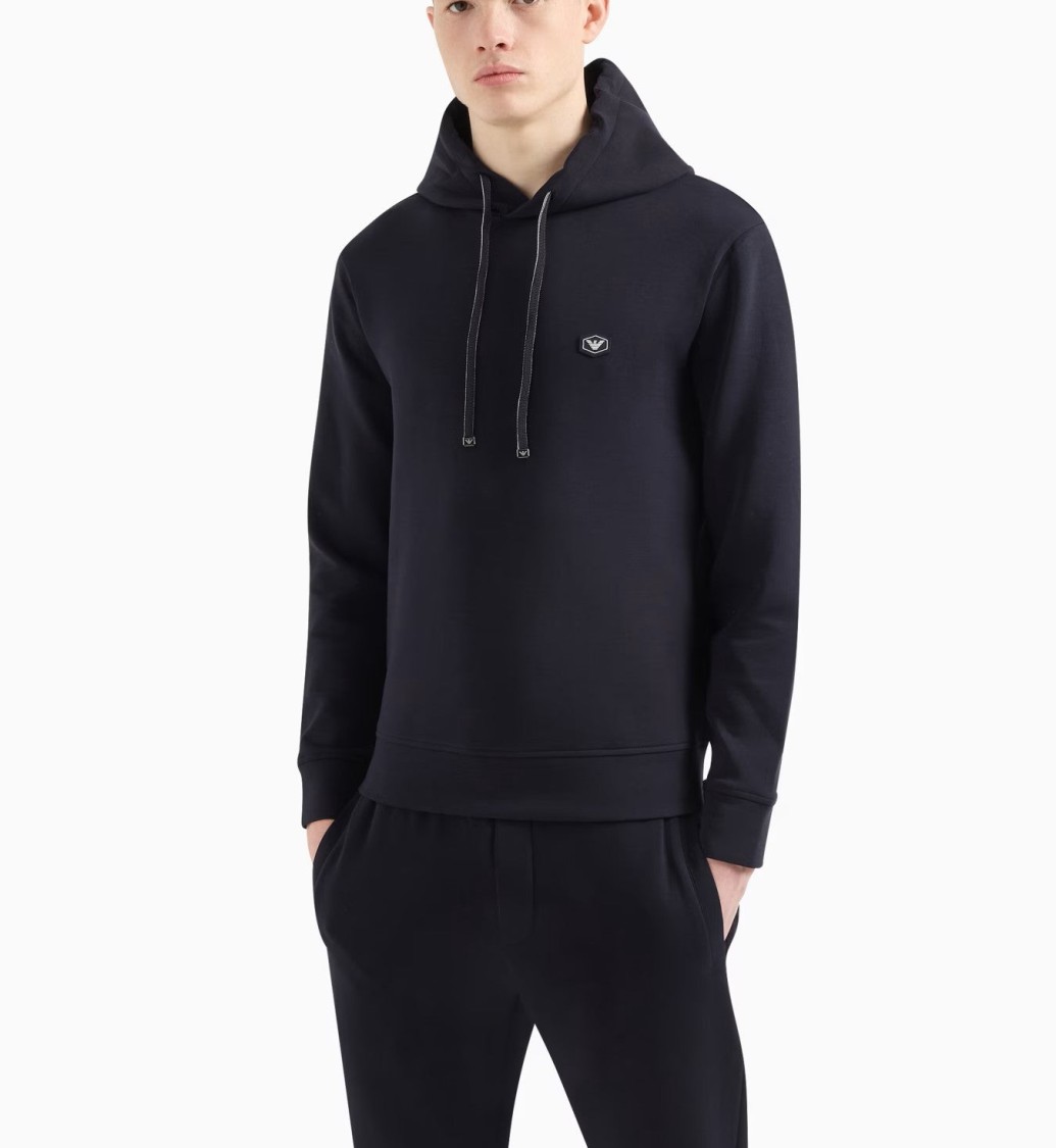 Emporio Armani Drawstring Hooded Sweatshirt With Logo Patch In Black