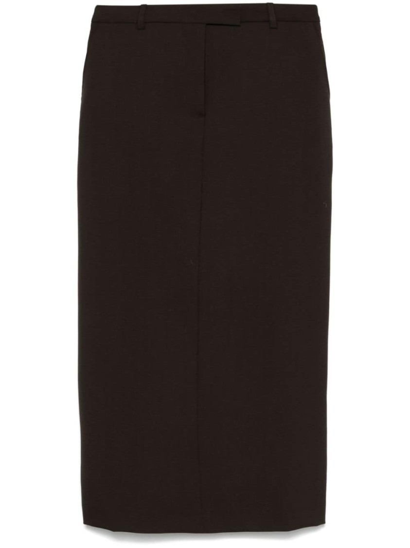 Shop Officine Generale Coffee Brown Wool Skirt