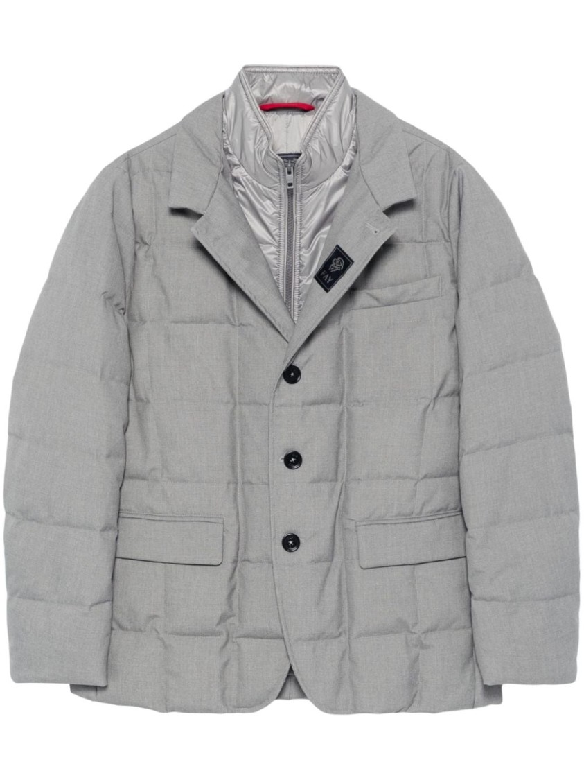 Fay Layered Design Puffer Jacket In Grey