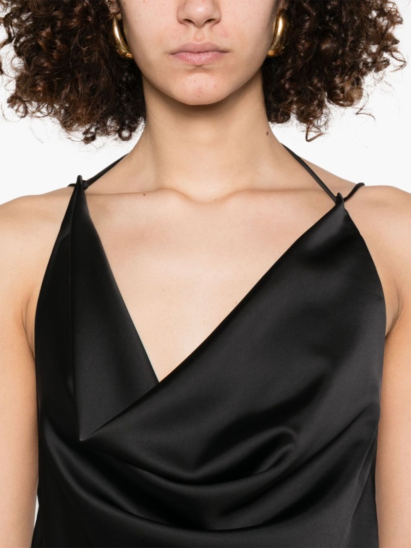 The Andamane Flowing Evening Dress With Deep Cowl Neckline In Black