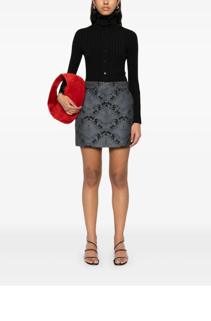 Max Mara Floral Mini Skirt Crafted From Virgin Wool In Grey