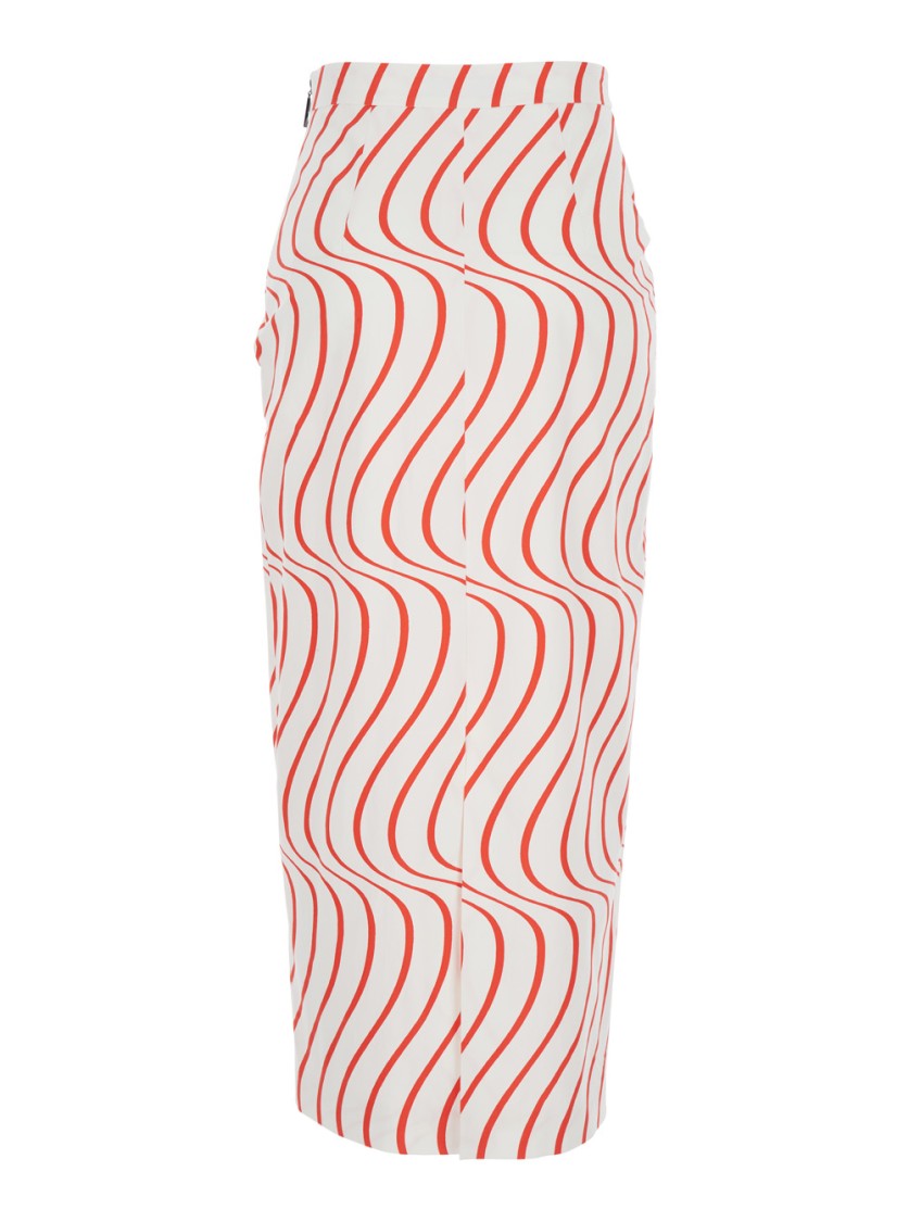 Shop Msgm Red Skirt With Pencil Design In White