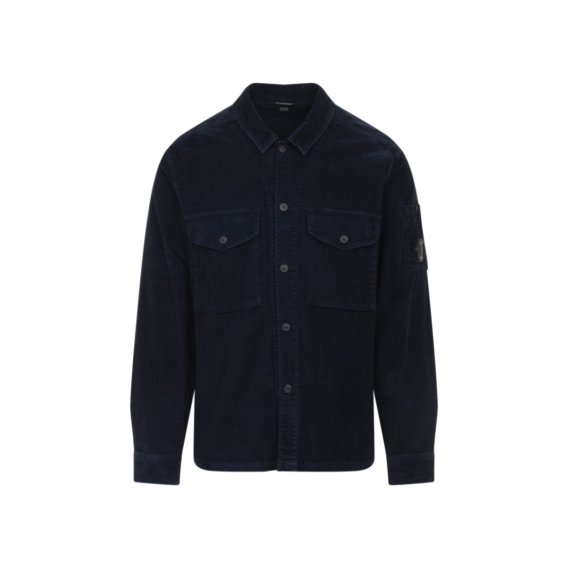 C.p. Company Textured Corduroy Overshirt With Pointed Collar In Blue
