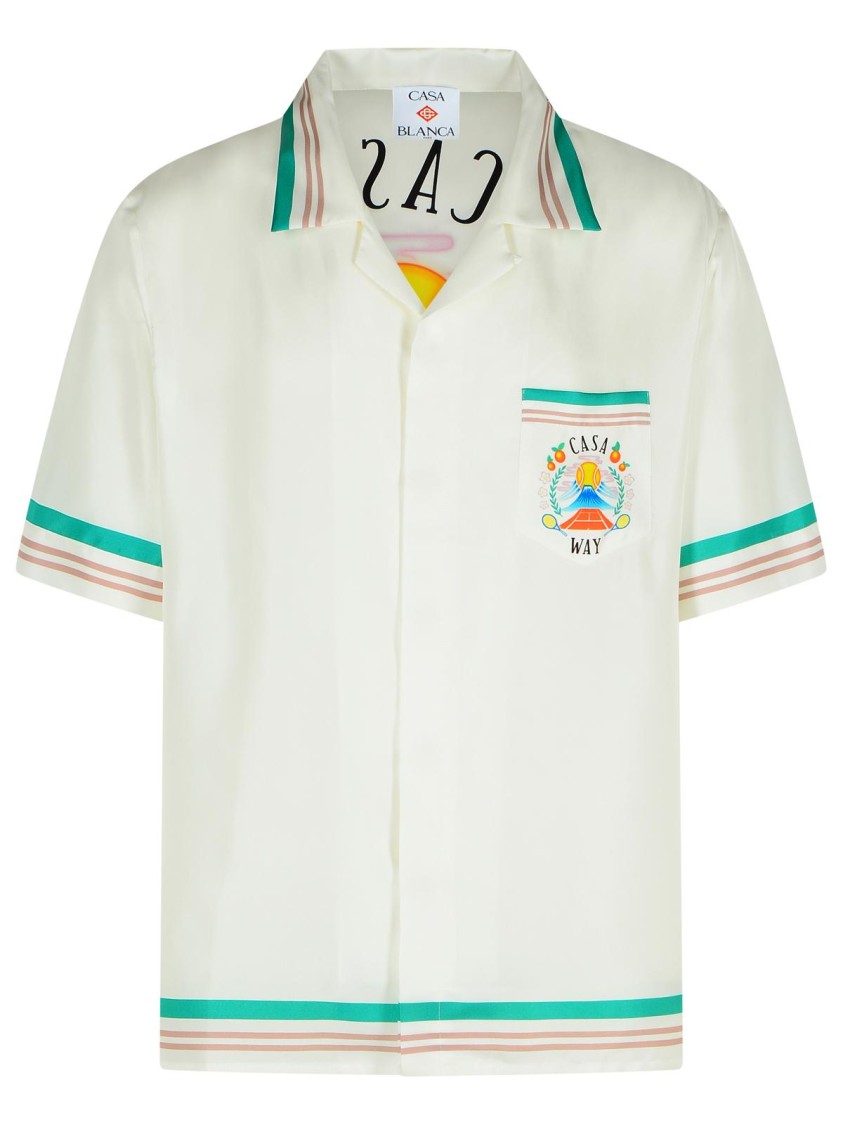 Casablanca Mens Tbc Cuban-collar Graphic-pattern Silk Shirt In White