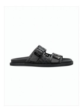 Fendi Perforated Black Leather Slide Sandals With Adjustable Straps - NWT Fendi FFold Leather Flat Sandals | Neiman Marcus main image 3