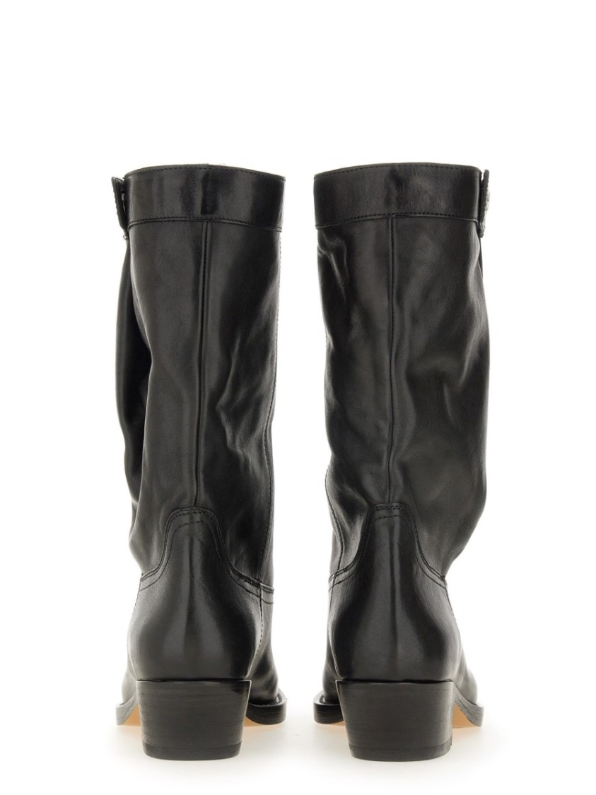 Isabel Marant 'ademe' Black Biker Boots With Buttons In Black