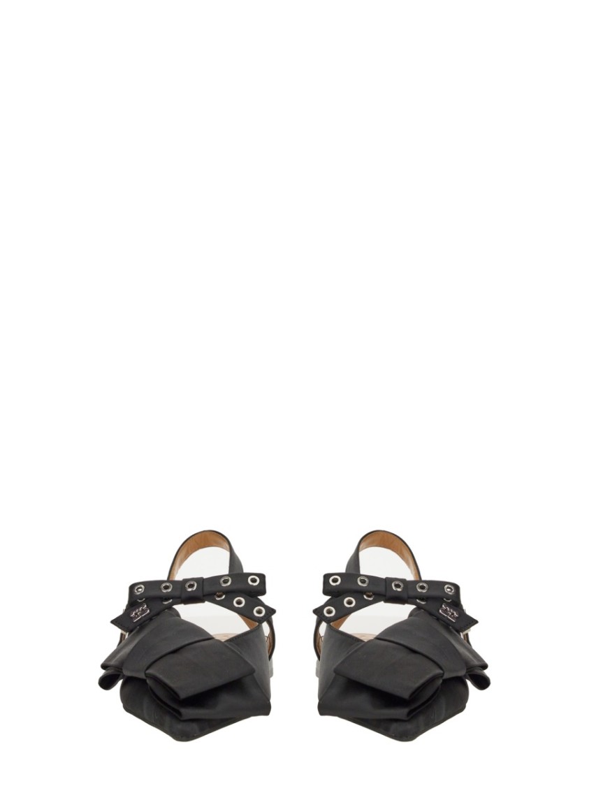 Ganni Big Bow Slingback Pointed-toe Flats In Black