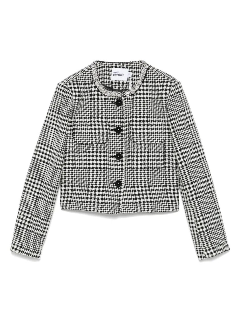 Self-portrait Houndstooth Cropped Jacket In Multi