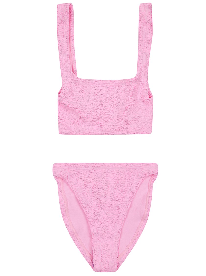 Hunza G Square Neckline High-cut Leg Textured Fabric Bikini In Pink