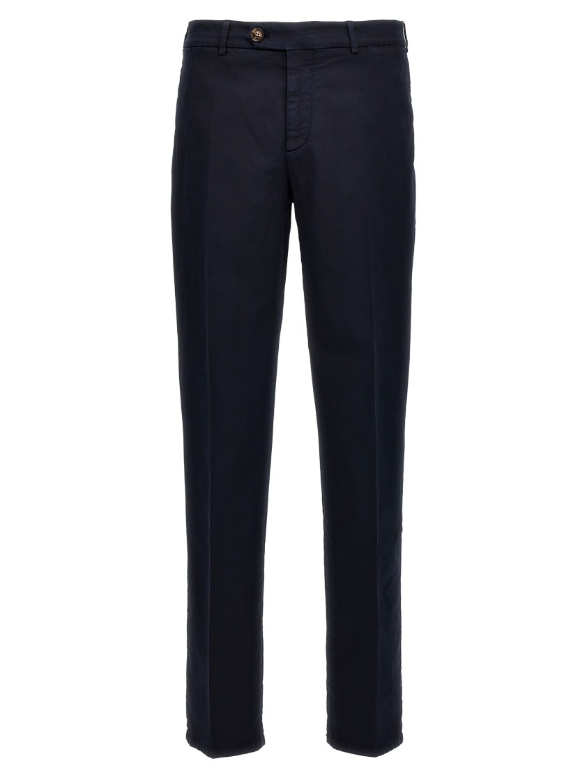 Brunello Cucinelli Tailored Flat Front Pants In Blue Cotton In Blue