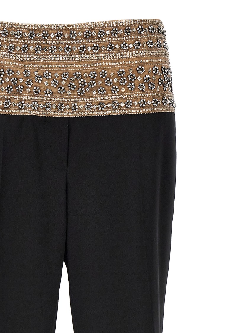 Stella Mccartney Crystal-embroidered Mesh-waist Wool Trousers In Black