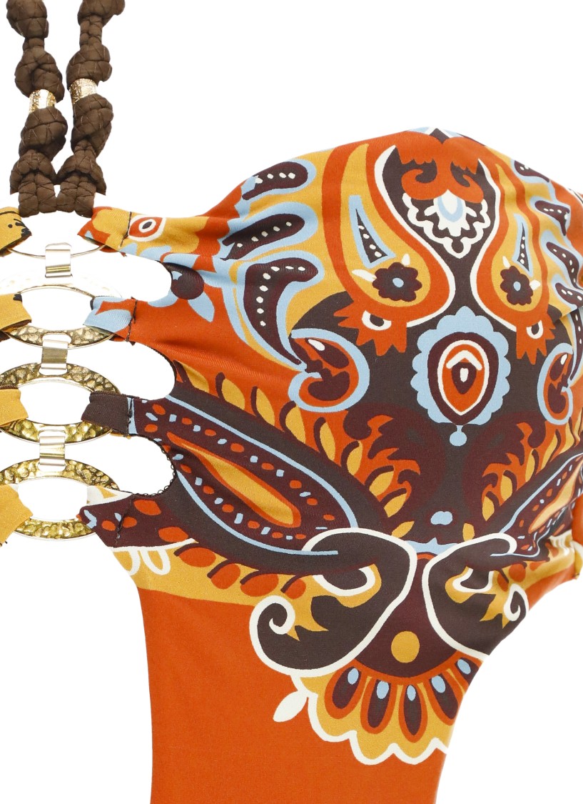Miss Bikini Heart Neckline Monokini With Contrasting Details In Multi