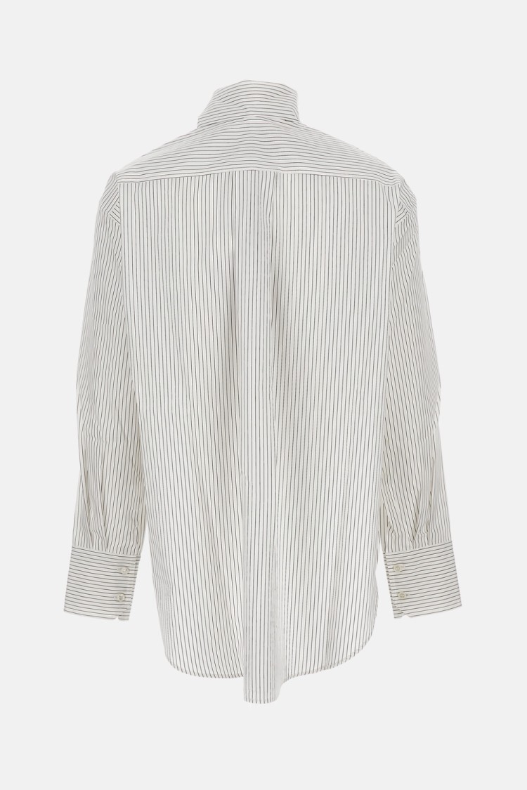 Plan C Striped Cotton Shirt With Front Closure In White