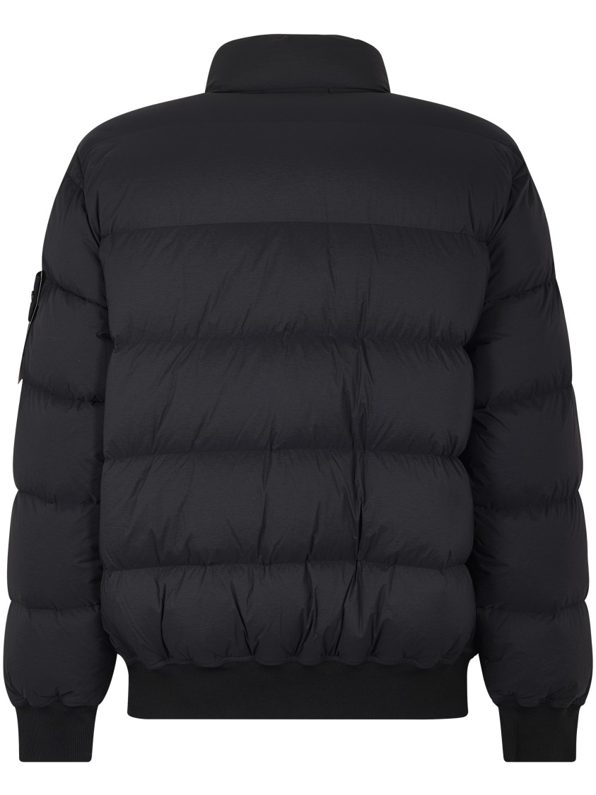 Stone Island Puffy Jacket With High Collar And Ribbed Detailing In Black
