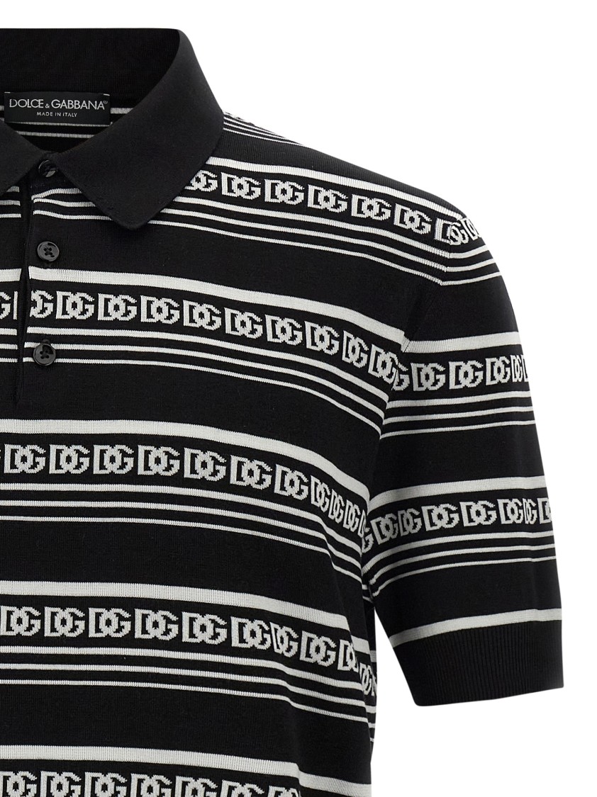 Dolce & Gabbana Knitted Polo Shirt With Short Sleeves In Black