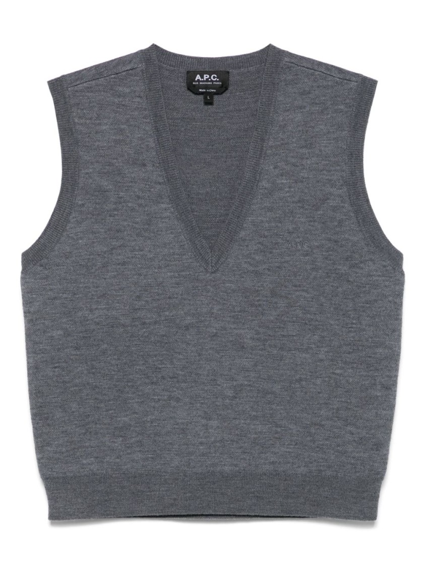 Apc A.p.c. Sleeveless Gilet With Plunging V-neck In Gray