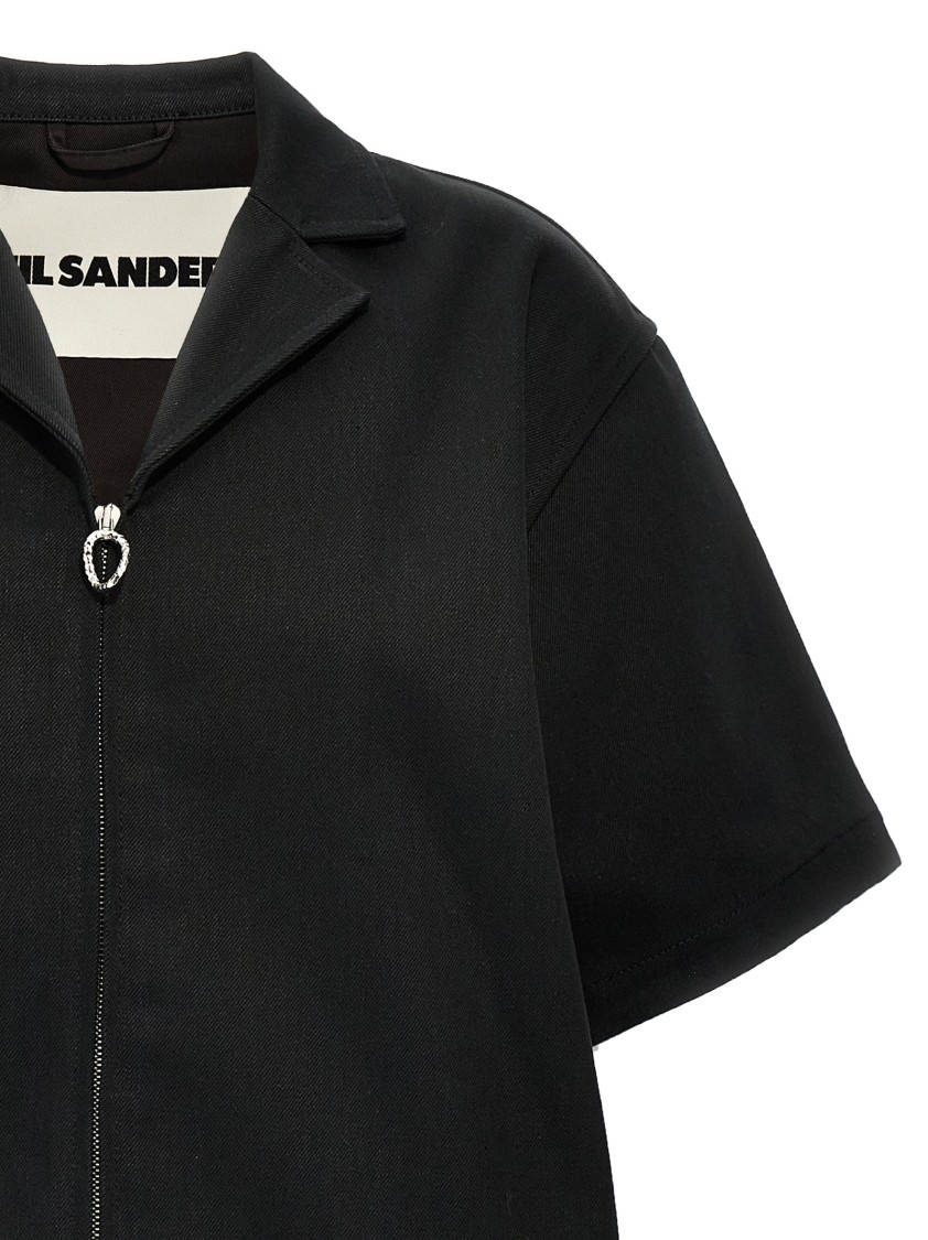 Jil Sander Textured Black Cotton Denim Shirt In Black