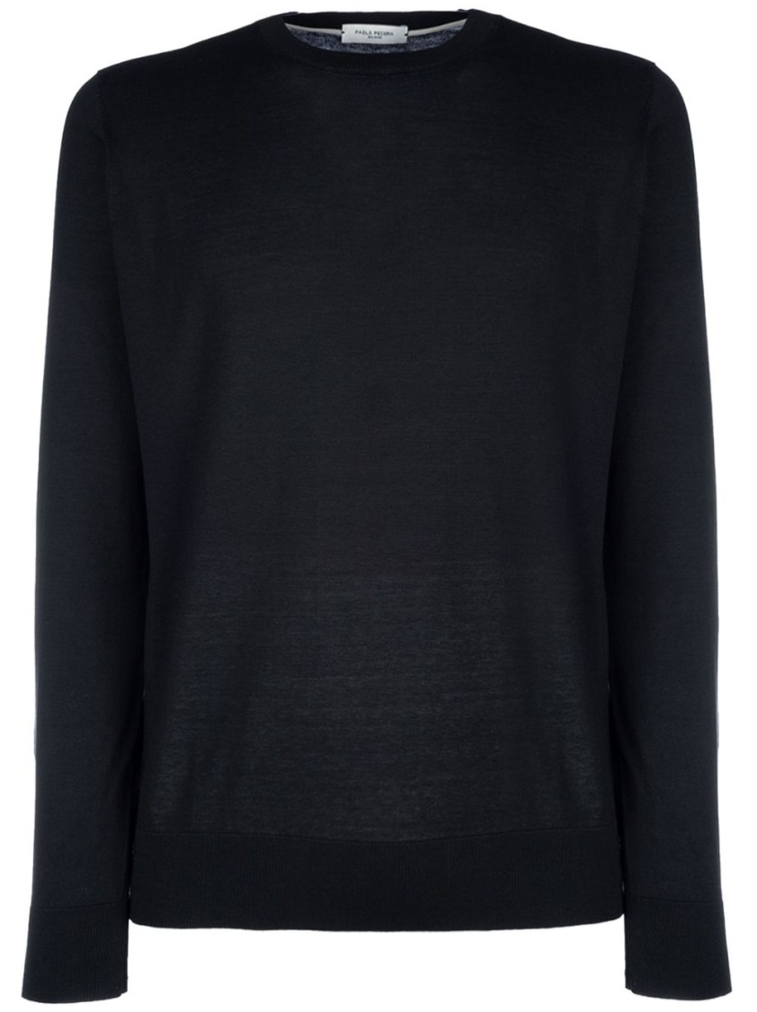 Paolo Pecora Black Sweatshirt With Classic Crew Neckline In Black