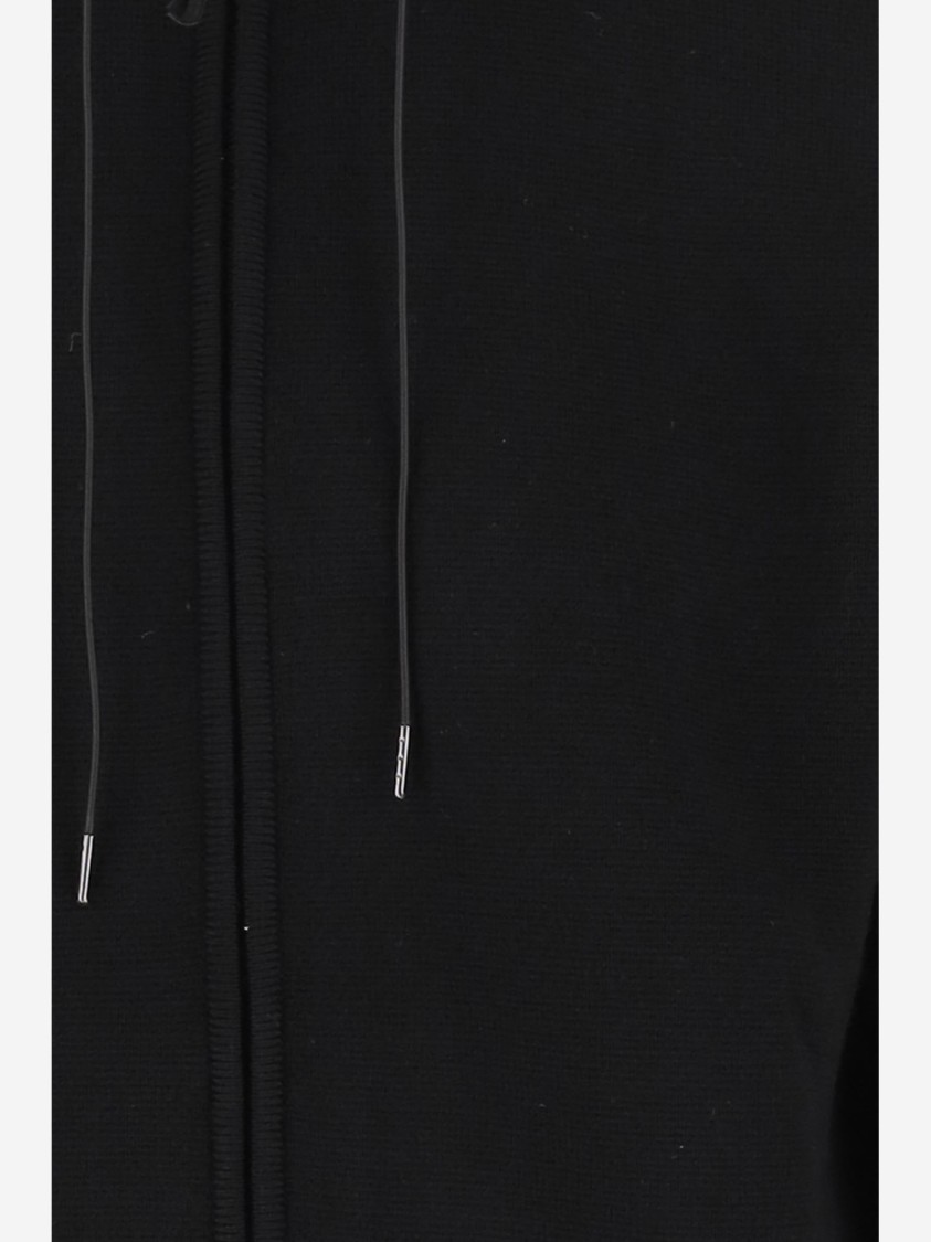 C.p. Company Wool Blend Jacket With Adjustable Hood And Ribbed Cuffs In Black