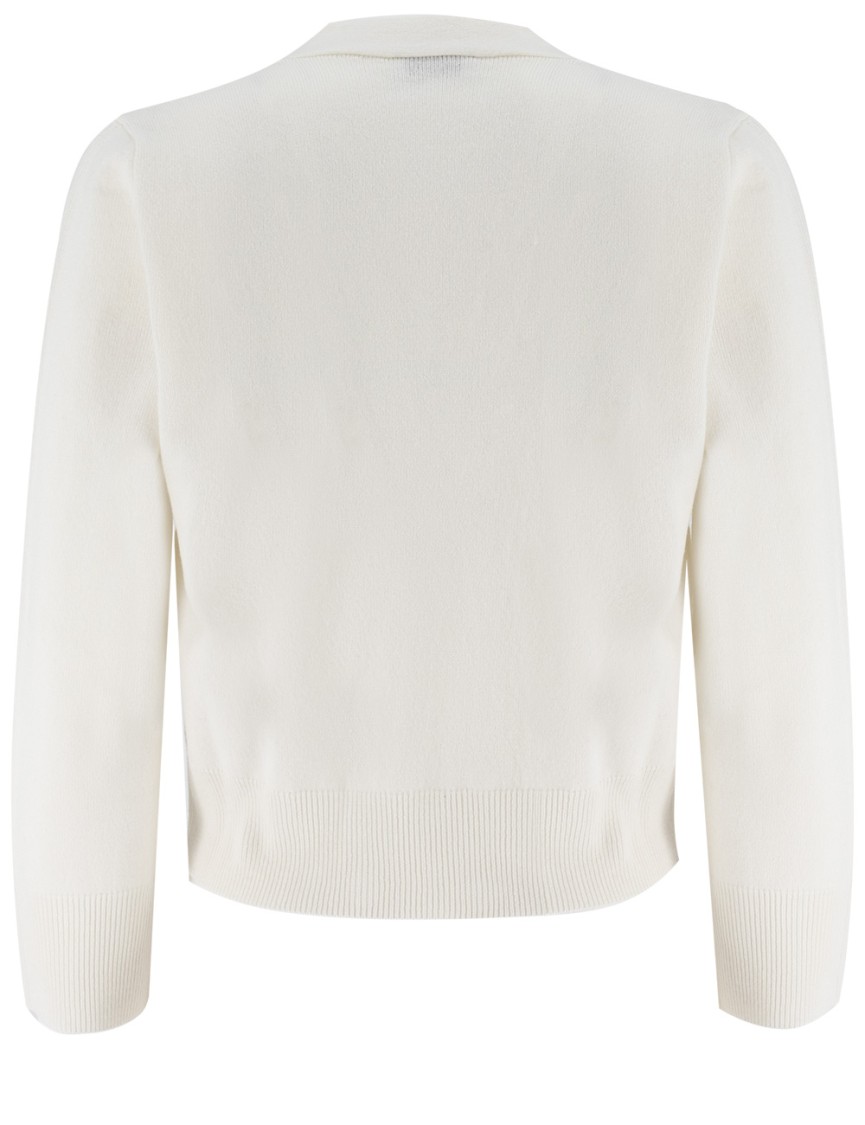 Peserico Natural White Wool Cardigan With Plunging Neckline In Neutrals