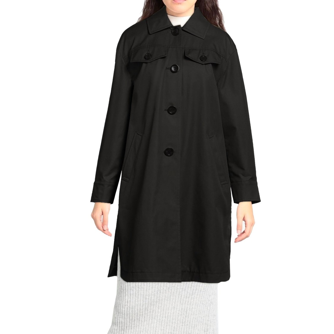 Herno Black Cotton Parka With Curved Hem In Black