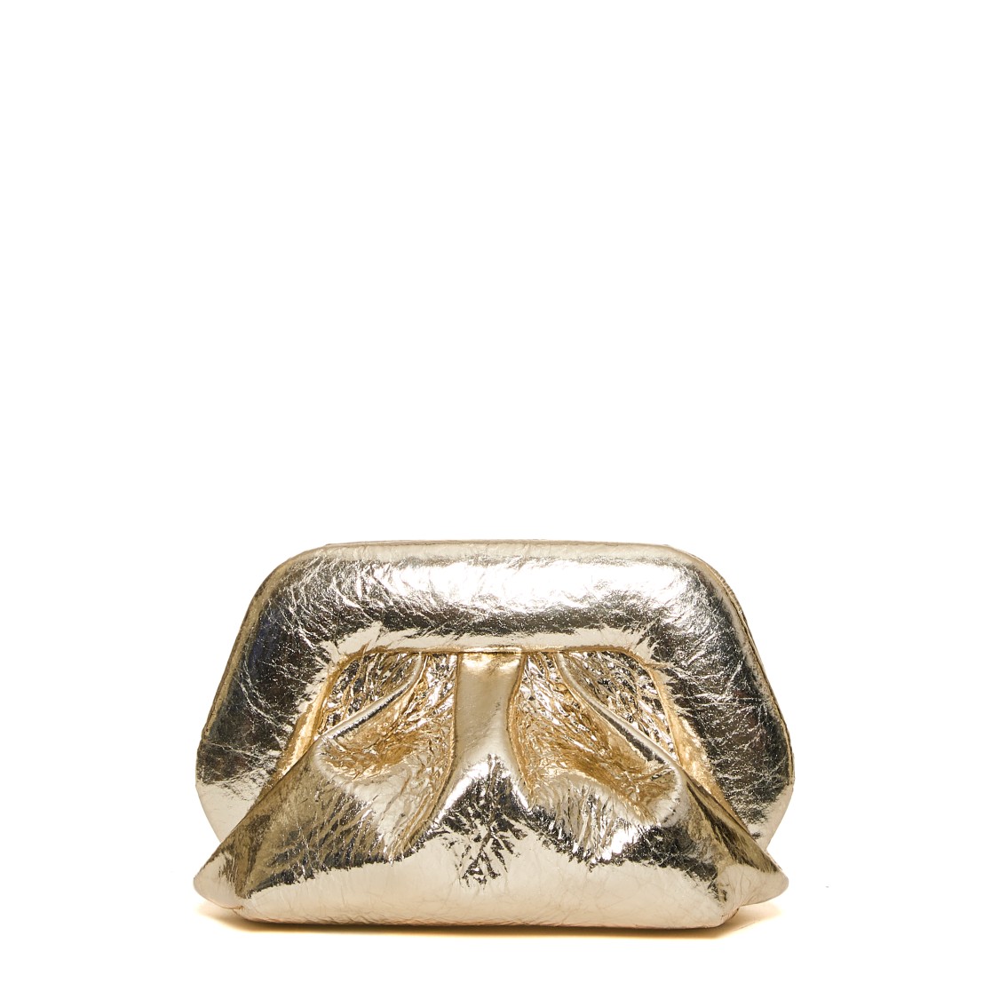 Themoirè Gold Mirror Vegan Leather Clutch With Unique Crinkled Design In Gold