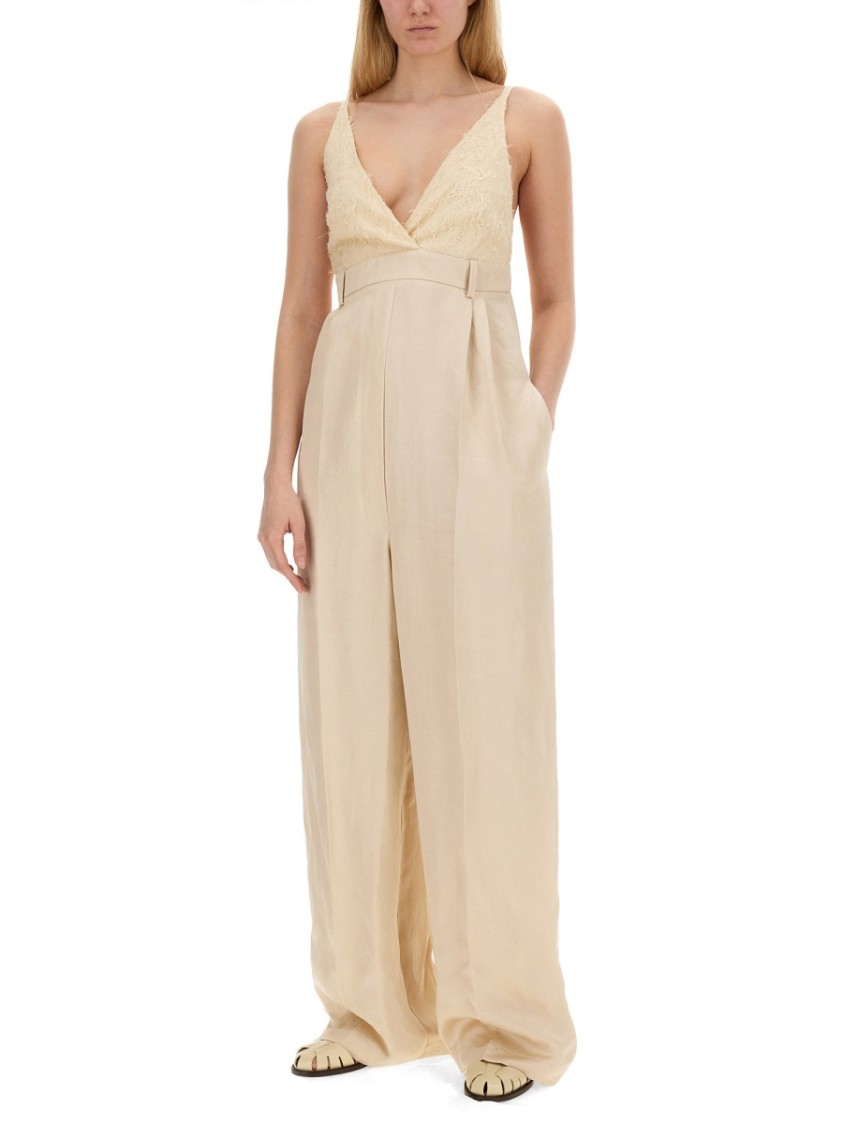 Alysi V-neck Wide-leg Jumpsuit In Neutrals