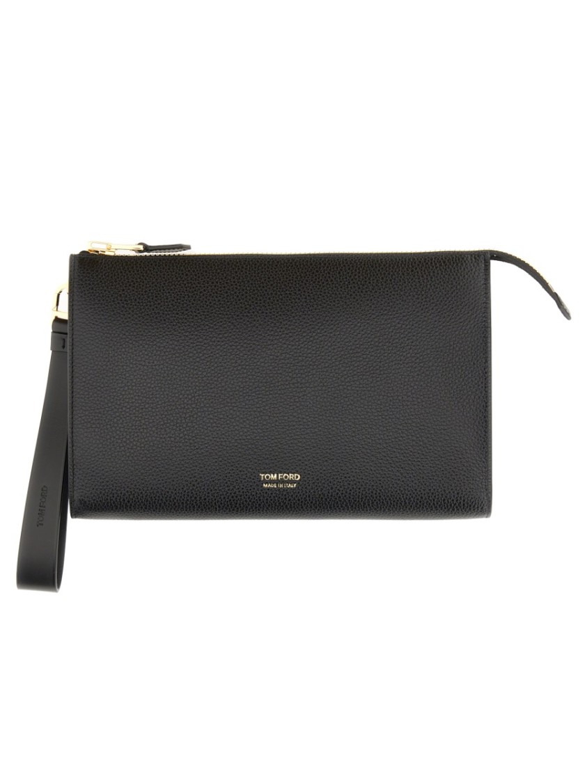 Tom Ford Textured Black Leather Zipper Pouch